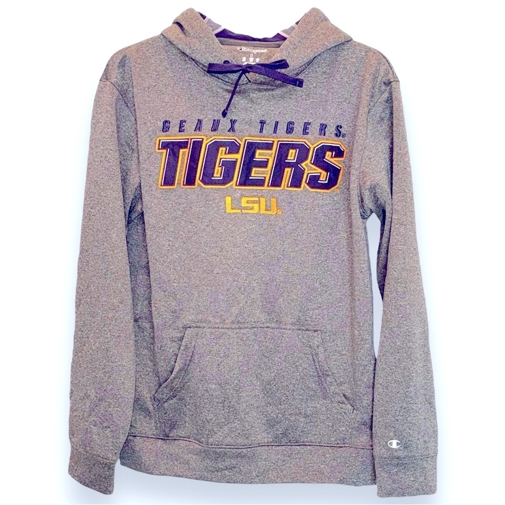 Champion LSU Tigers Embroidered Gray Polyester Pullover Hoodie Men's Size Small